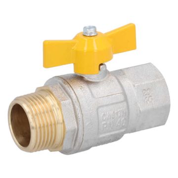 Ball valve DIN-DVGW 1 "-Innen / outer brass / PTFE, for Gases according to DVGW work PN1-5, butterfly 