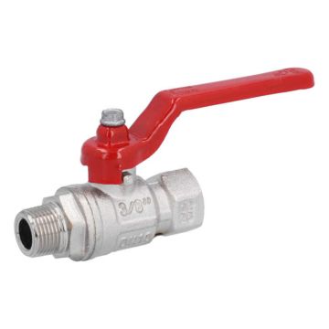 ball valve 3/8", PN50, Ms/PTFE-FKM, female-/male, Baul.: 63mm, handle