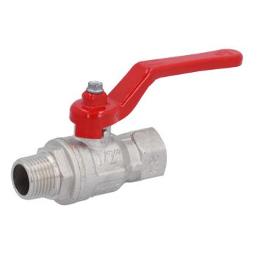 ball valve 1/2", PN50, Ms/PTFE-FKM, female-/male, Baul.: 77mm, handle