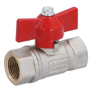 ball valve 3/8", PN40, Ms/PTFE-FKM, femalethread, Baul.: 52.4mm, butterfly handle