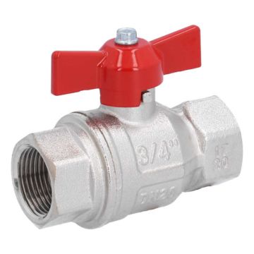 ball valve 3/4", PN40, Ms/PTFE-FKM, femalethread, Baul.: 80mm, butterfly handle