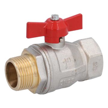 ball valve 1", PN40, Ms/PTFE-FKM, female/male, Baul.: 92mm, butterfly handle