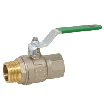 Kugelhahn 3/8" M/F, DIN-DVGW W570, PN50, Ms/PTFE für Trinkwasser nach EN13828, Handhebel grün