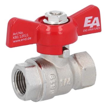 Ball Valve 1/4", PN30, brass/PTFE, female/female, butterfly handle