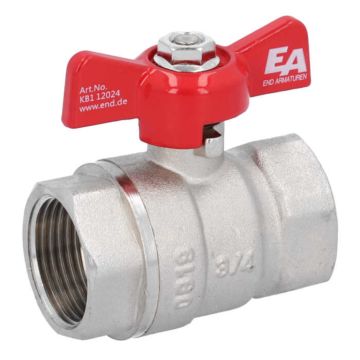 Ball Valve 3/4", PN30, brass/PTFE, female/female, butterfly handle