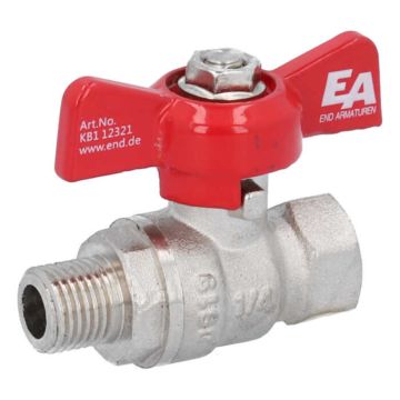 Ball Valve 1/4", PN30, brass/PTFE, female/male, butterfly handle