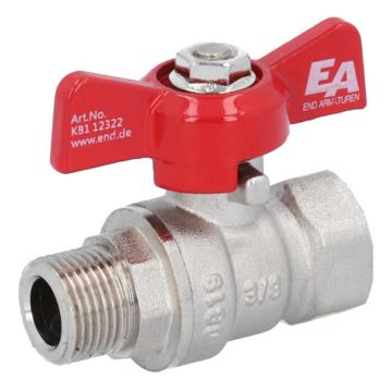 Ball Valve 3/8", PN30, brass/PTFE, female/male, butterfly handle