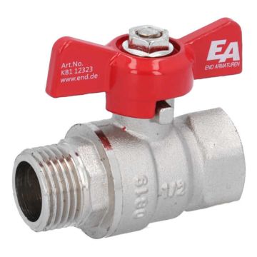 Ball Valve 1/2", PN30, brass/PTFE, female/male, butterfly handle