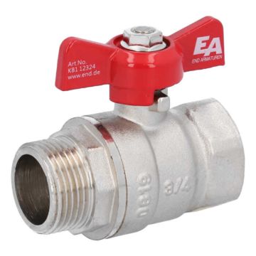 Ball Valve 3/4", PN30, brass/PTFE, female/male, butterfly handle