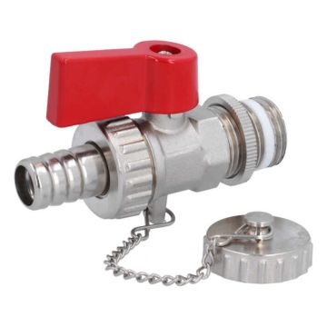 Filling and drain valve, 1/2", PN16, Brass-nickel plated / PTFE-NBR, red handle