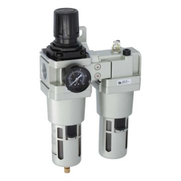 Maintenance unit 1", 2-piece, drain: manual, Filter pressure regulator with oiler and manometer