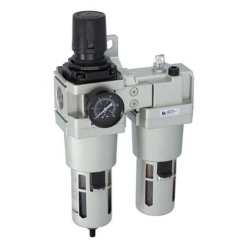 Maintenance unit 1", 2-piece, drain: automatic, Filter pressure regulator with oiler and manometer