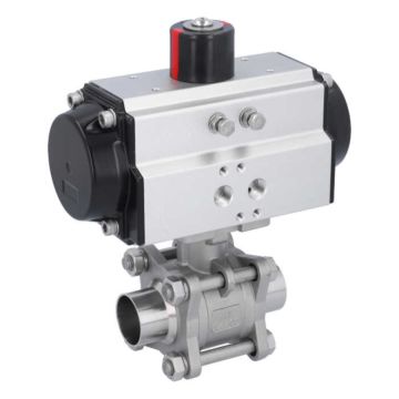 Ball valve-MA, DN32-welded ends, actuator-OD65, Stainless steel/PTFE-FKM, double acting