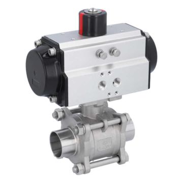 Ball valve-MA, DN40-welded ends, actuator-OD65, Stainless steel/PTFE-FKM, double acting