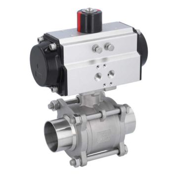 Ball valve-MA, DN50-welded ends, actuator-OD65, Stainless steel/PTFE-FKM, double acting