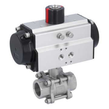 Ball valve-MA 1"-female thread, w. actuator OD65, stainl. steel/PTFE-FKM, cavity free, double acting