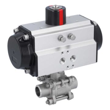 Ball valve-MA DN20-welded ends, actuator-OE65, stainl. steel/PTFE-FKM, cavity free, spring return