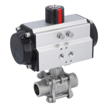 Ball valve-MA DN25-welded ends, actuator-OD65, stainl. steel/PTFE-FKM, cavity free, double acting