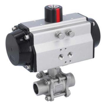 Ball valve-MA DN25-welded ends, actuator-OE75, stainl. steel/PTFE-FKM, cavity free, spring return