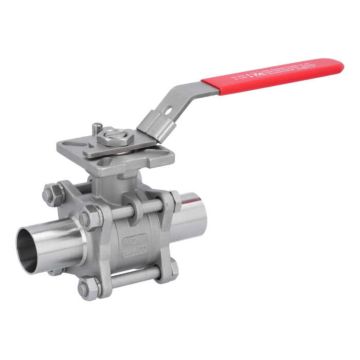 Ball valve DN32, PN64, 1.4408/PTFE-FKM,cavity free, Welded ends  DIN 11852, ISO 5211, l=144mm