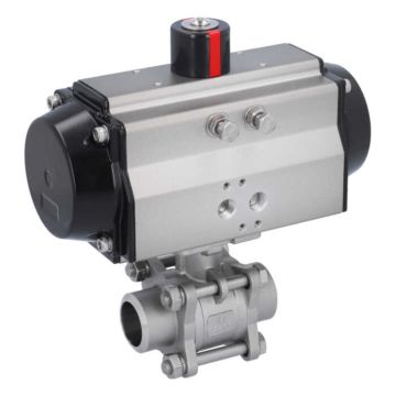 Ball valve-MA DN32-welded ends, actuator-OE85, stainl. steel/PTFE-FKM, cavity free, spring return