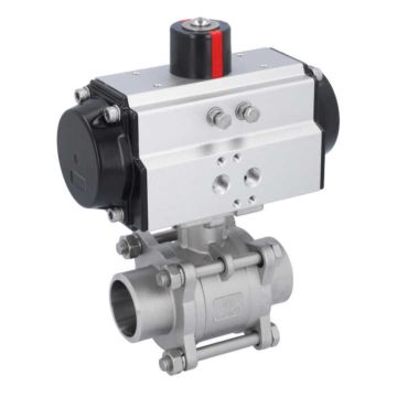 Ball valve-MA DN40-welded ends, actuator-OD65, stainl. steel/PTFE-FKM, cavity free, double acting