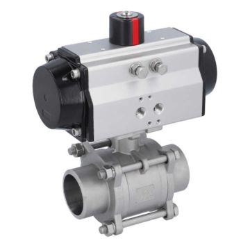 Ball valve-MA DN50-welded ends, actuator-OD75, stainl. steel/PTFE-FKM, cavity free, double acting