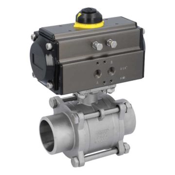 Ball valve-MA, DN80-welded ends, actuator-OD85, Stainless steel/PTFE-FKM, double acting