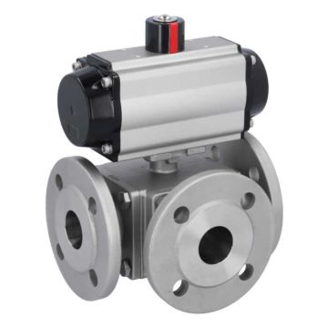 Ball valve MD, DN15, with actuator OD, DA50, Stainless steel/PTFE-FKM, L-bore, double acting