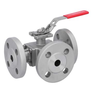 3-way ball valve DN15, PN16/40, L-bore, Stainless steel 1.4408/PTFE/FKM, ISO5211