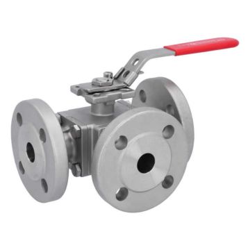 3-way ball valve DN20, PN16/40, L-bore, Stainless steel 1.4408/PTFE/FKM, ISO5211