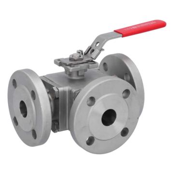 3-way ball valve DN25, PN16/40, L-bore, Stainless steel 1.4408/PTFE/FKM, ISO5211