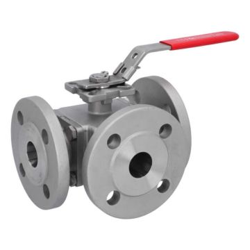 3-way ball valve DN32, PN16/40, L-bore, Stainless steel 1.4408/PTFE/FKM, ISO5211