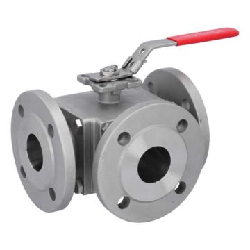 3-way ball valve DN50, PN16/40, L-bore, Stainless steel 1.4408/PTFE/FKM, ISO5211