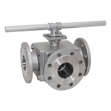 3-way ball valve DN80, PN16, L-bore, Stainless steel 1.4408/PTFE/FKM, ISO5211