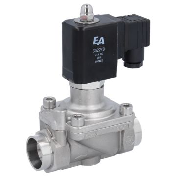 2/2-solenoid valve, G1/2", st. steel/EPDM, 24VDC, 0-10bar, combined operated