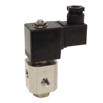 3/2-Solenoid valve, G1/4", DN2, 24VDC, stainless steel/FKM, 0-28bar, direct acting