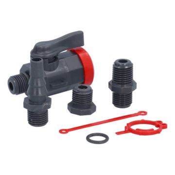 Mini-Ball valve G1/4" female/male, PN10, PVC-PTFE/EPDM,DN6, with connection kit