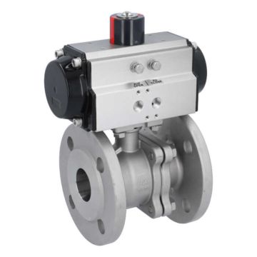 Ball valve MP, DN40, with actuator-OD, DA65, Stainless steel 1.4408, PTFE-FKM, double acting