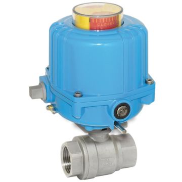 Ball valve MU, 1/2 ", with drive-NE03, Stainless steel / PTFE FKM, 24V DC, term 7sec.