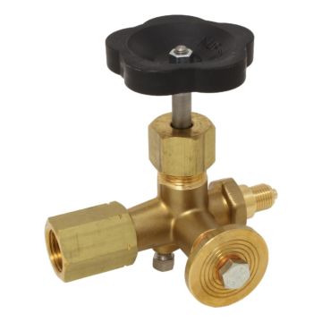 Pressure gauge shut-off valve, 1/2 ", PN250, Brass, socket-spigot-Prüffl.,with handwheel