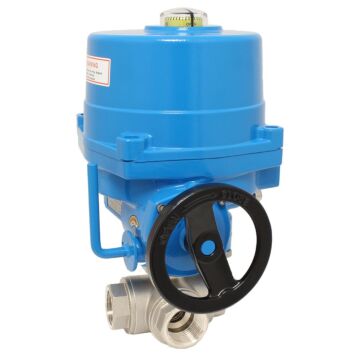 Kugelhahn-PD, 2", mit Antrieb NE06, Ed./PTFE, T-Bohrung, 230V 50Hz,Laufz.17s