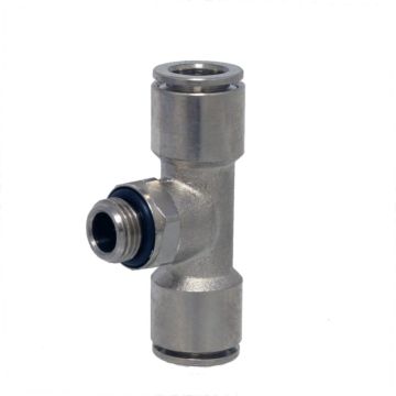 Tee cylind. swivelling D04-G1/8"=centre, automatic plug connection brass