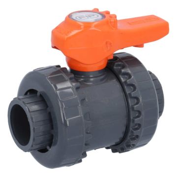 2-way ball valve SL, DN10, bonded socket d15, PN16, PVC-U/PTFE-EPDM, handle: orange