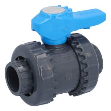 2-way ball valve SL, DN15, bonded socket d20, PN16, PVC-U/PE-EPDM, handle: blue