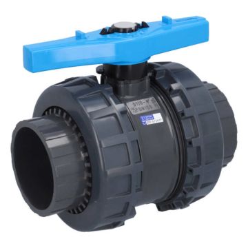 2-way ball valve SL, DN65, bonded socket d75, PN16, PVC-U/PE-EPDM, handle: blue