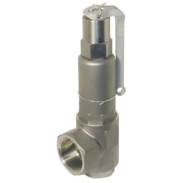 Sicherheitsventil, Eingang 1/2"-Ausgang 1" Edelstahl/PTFE, mit Lüftehebel