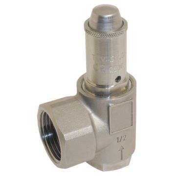 Safety valve, input 1/2 "output 1", Stainless steel / PTFE, blow-off at