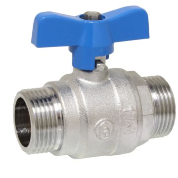 Kugelhahn 1/4", PN40, Ms/PTFE-FKM Außengewinde, voller Durchgang, Flügelgriff blau