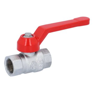 Kugelhahn 3/8", PN40, Ms/PTFE-FKM Innengewinde, voller Durchgang, Handhebel=rot